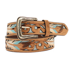 Nocona Men's Tooled Light Brown Blue Western Belt N210006002