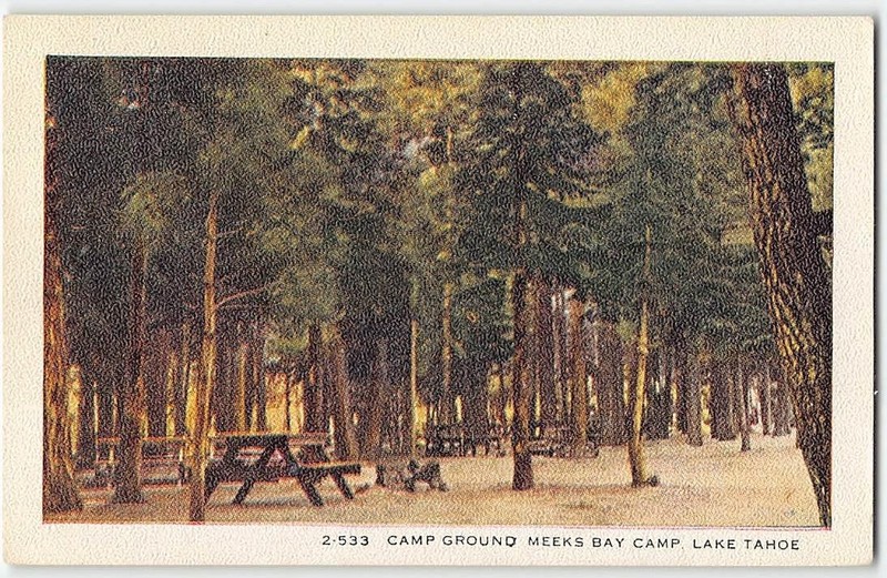 MEEKS BAY CAMP Campground LAKE TAHOE, CA Kainer 1920s Vintage Postcard