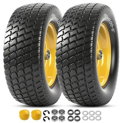AR-PRO (2 Pack) 15x6.00-6 Flat 15 x 6.00-6'' Flat-Free (Centered Hub), Yellow