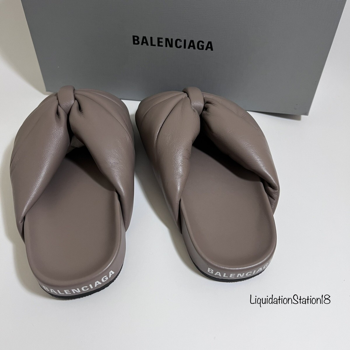 Balenciaga Puffy Slide Sandals Smooth Nappa Mink Grey Size 36 | eBay