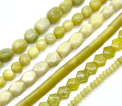 Natural Olive Jade Beads TRIANGLE PRISM NUGGET HEXAGON RONDELLE 15.5 Inch Strand