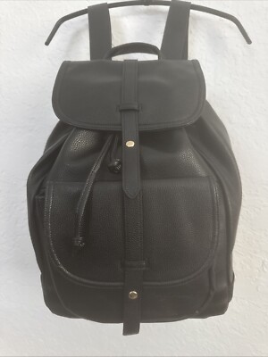 Bella Russo Black Vegan Leather  Large Backpack Front Pocket & 3-inside pockets