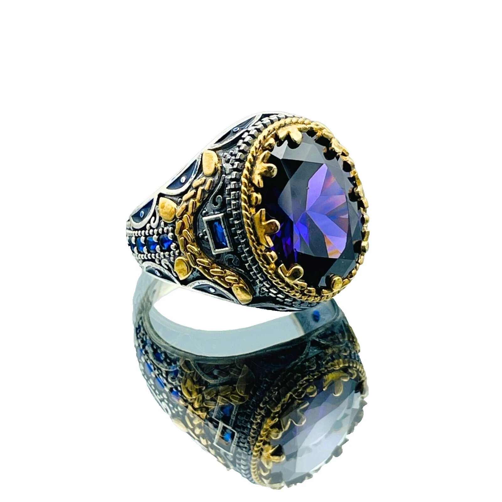 Piedra Amatista anillos de plata de ley para hombres