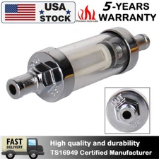Clearview Inline Fuel Filter 3/8" Chrome Hose Barb Chrome Plated Fuel Line Clamp