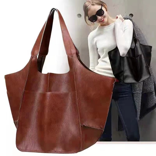 Women Large Capacity Soft Leather Casual Tote Shoulder Bag Retro Shopper Handbag - Picture 11 of 35