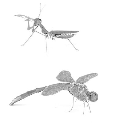 SET of 2 Fascinations Metal Earth Praying Mantis AND Dragonfly 3D DIY Model Kits