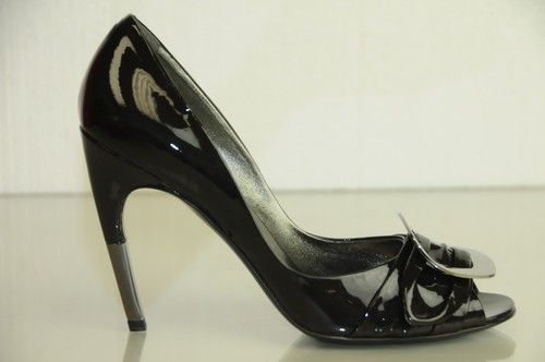 New Roger Vivier Patent Spuntata GIGI Dark Brown Silver Buckle Peep Shoes 40 9.5 - Picture 3 of 11
