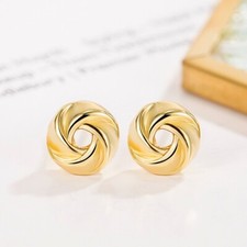 Gold Plated 925 Silver Twist Swirl Knot Circle Stud Earrings Women Gift Gift UK
