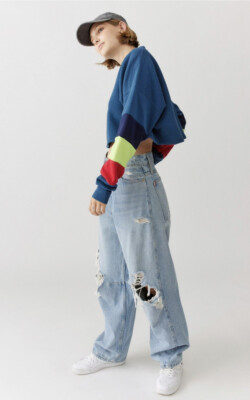 NEW One Size Free People Urban Renewal Remade Sweatshirt Top Crop Pullover Multi