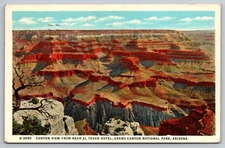 Grand Canyon View near El Tovar Hotel. 1937 Arizona Postcard