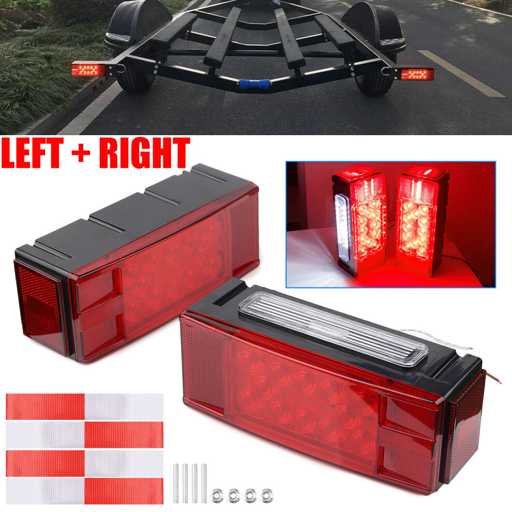 Left+Right LED Waterproof Red Trailer Boat Rectangle Stud Stop Turn Tail Lights
