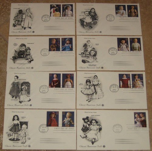 8 US Ersttagsbriefe: 28. Juli 1997 - Classic American Dolls 32 Cent Briefmarken