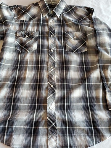 ROPER Mens Shirt Pearl Snap Gray Gold Plaid Mettalic Western Cotton Blend XL - Picture 3 of 10