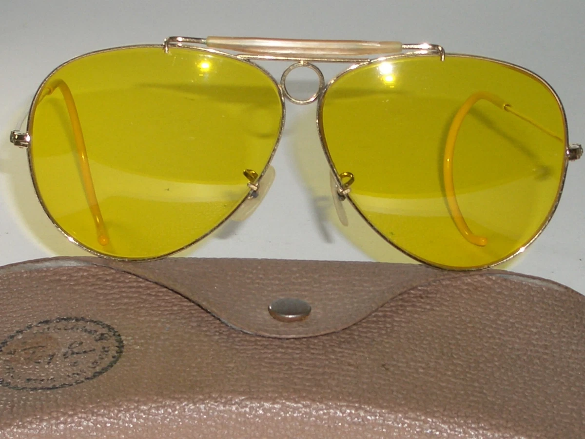 1960 s 62MM B L RAY BAN KALICHROME YELLOW CRYSTAL SHOOTING AVIATOR SUNGLASSES