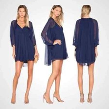 DIANE Von FURSTENBERG DVF Midnight Pleated Silky Dolman Sheer Cocktail Dress 6 S