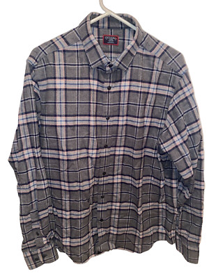 UNTUCKit Shirt Mens Large Blue Plaid Flannel Slim Fit Button Long Sleeve Warm