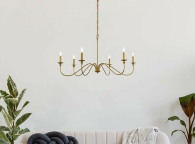 Chandelier Brass Color Modern Farmhouse Dining Room Ceiling Light Fixture 42''