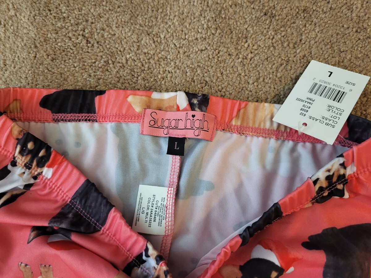 SUGAR HIGH Leggings Cats Dogs Santa hats Pink Juniors Size Large