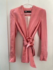 Zara- Luxury Peach Pink Satin Blazer With Belt Size XS