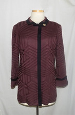 Misook Jacket Brown Patterned Jacquard Knit w/Black Trim 1-Button Collared L