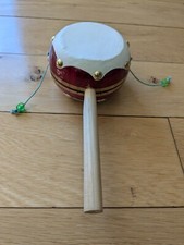 Decorative Mexican Spinning Drum Monkey Drum. Wooden Percussion 2-Sided Damassas