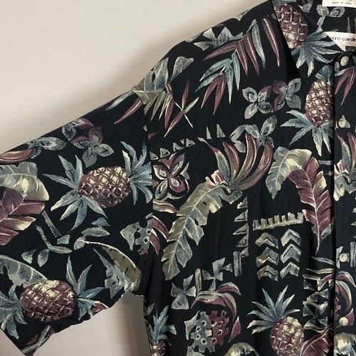 Vintage 80s Pierre Cardin Shirt Hawaiian Subtle Men Size Large Black Pineapple - Picture 8 of 12