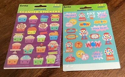 Eureka Stickers Lot 2 Sealed Bubble Gum/ Scented Cupcake 80cnt Each (77ia)