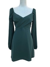 NWT Le Lis Forest Green Wrap Around Back Tie Long Sleeve Dress - Size Medium
