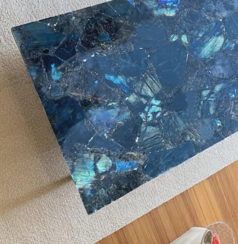 Labradorite Stone Dining Table Marble Countertop Luxury Crystal Handmade Decor - Picture 4 of 9