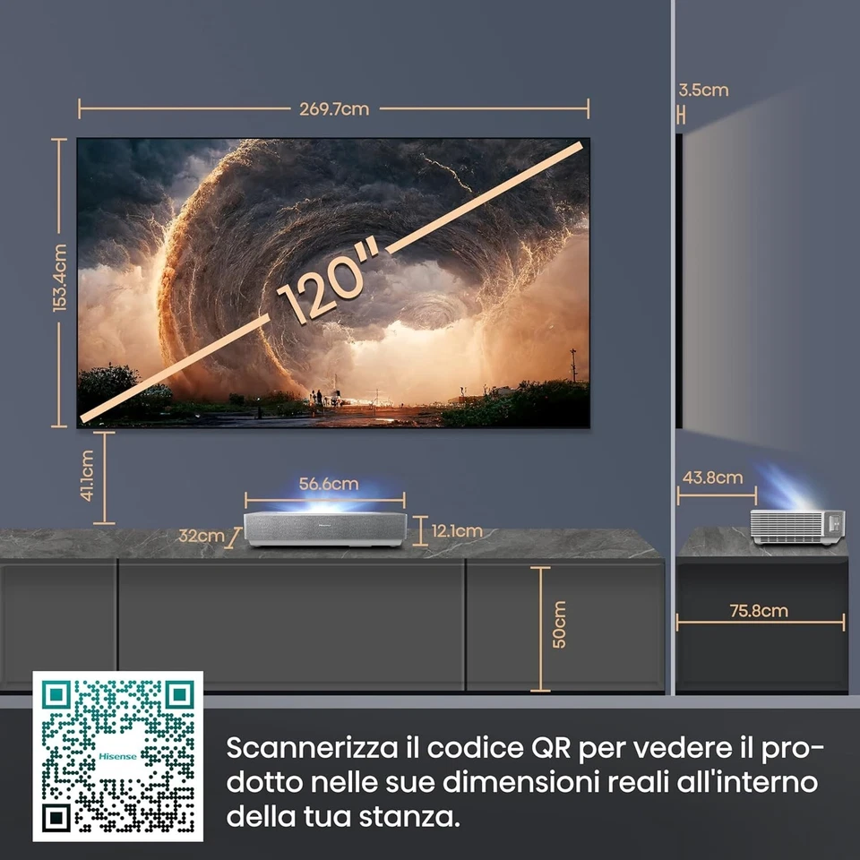 Videoproiettore Laser TV 120" DLP 4K UHD Hisense 120L5HA Nero - Immagine 2 di 4