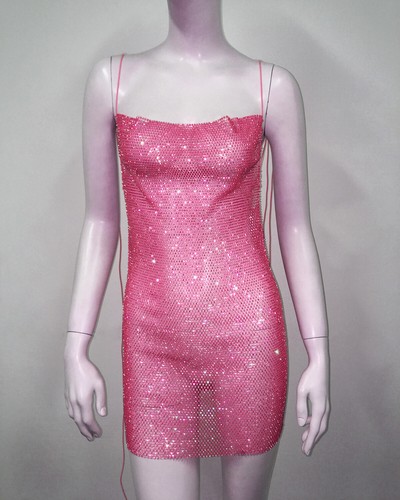 Hot Women Fishnet Rhinestones Beach Club Party See-Through Skirt Slip Dress - Picture 18 of 20