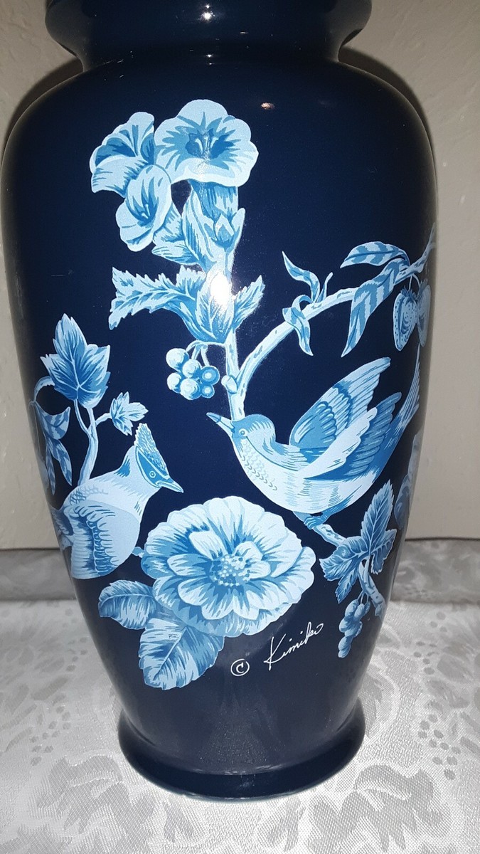 yorikoです❣️0705 Vintage Otagiri Japan Signed Kimiko Large Blue Vase Hand Painted