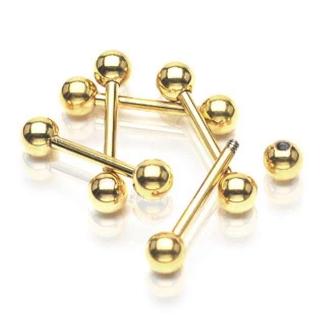Gold IP Surgical Steel Barbell - Nipple / Scaffold / Tongue - Choose Size - Image 1 of 1