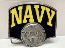 NAVY Brass Belt Buckle Bergamot Vintage Eagle Crest 4  x 3.5  