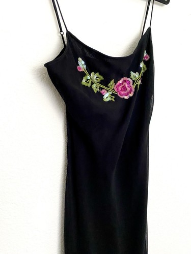 Betsey Johnson Y2K 90s Vintage Silk Floral Beaded Slip Whimsigoth Dress Fairy - Picture 10 of 10