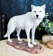 Ebros Gift Realistic Winter Hunter Tundra Snow White Albino Wolf Statue 8" Long