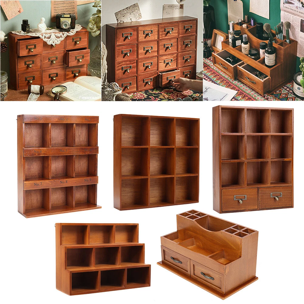 Wooden Storage Cabinet Desktop Drawer Shelf Figure Display Rack Wall Organizer
