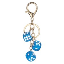 Lucky Dice Keychain Charm, Resin Dice Keyring with 3 Pendants, Light Blue