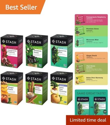 Green Tea Variety Pack: 6 Exquisite Blends, 108 Plastic-Free Tea Bags