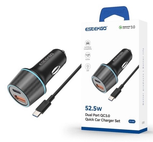 Eseekgo 52.5W Dual Port QC3.0, Quick Car Charger Set - 第 1/1 張圖片