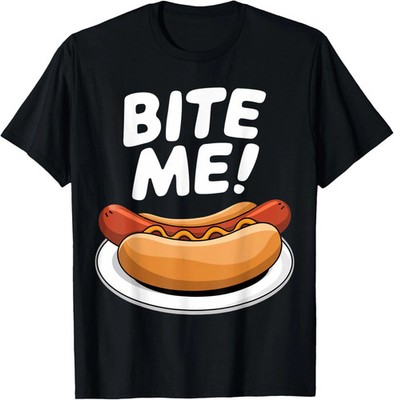 Funny Hot Dog ''Bite Me'' Black T-Shirt