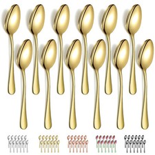 Gold Dinner Spoons 12 Pieces, Gold Titanium Plating Stainless Steel 7.28inch ...
