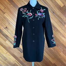 Vintage 90s Victor Costa Black Floral Embroidered Jacket