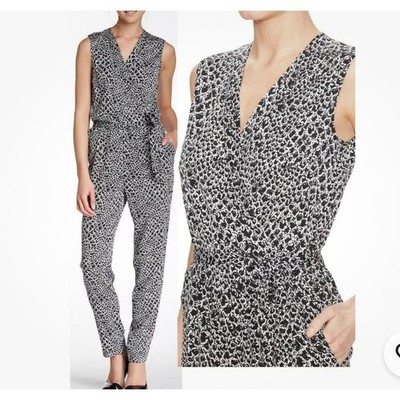 Diane Von Furstenberg DVF Rawna Silk Sleeveless Jumpsuit Black & White Snake