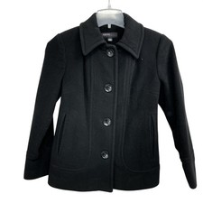 Jason Kole Coat Womens Petite Small Black Wool Blend Button Front Peacoat