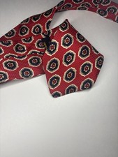 Brooks Brothers Makers Red Geometric Necktie Vintage 100 Silk Floral 56 Short