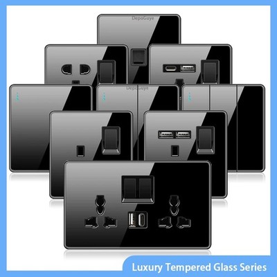 Luxus Hartglas Wand Licht Schalter Steckdose 1 2 3 4 Gang 1 Wege 2 Wege 13A USB