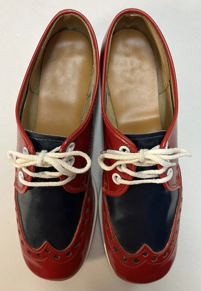 Vintage Brunswick Bowling Shoes Women’s Sz 7-7.5 Red Blue Oxford EUC Rockabilly - Image 2 of 4