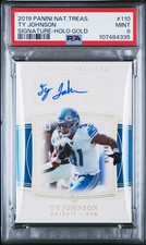 2019 NATIONAL TREASURES SIG-HOLO GOLD #110 TY JOHNSON 5/10 PSA 9