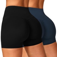 Women's 2 Piece Workout Biker Shorts High Waist Tummy Control Scrunch Butt Li...